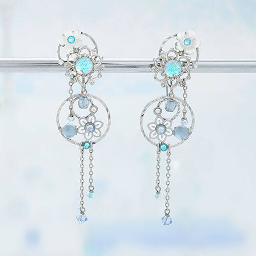 【耳夹 新款】［幻花之雨］日本手工专利无痛琉璃耳夹 蓝色