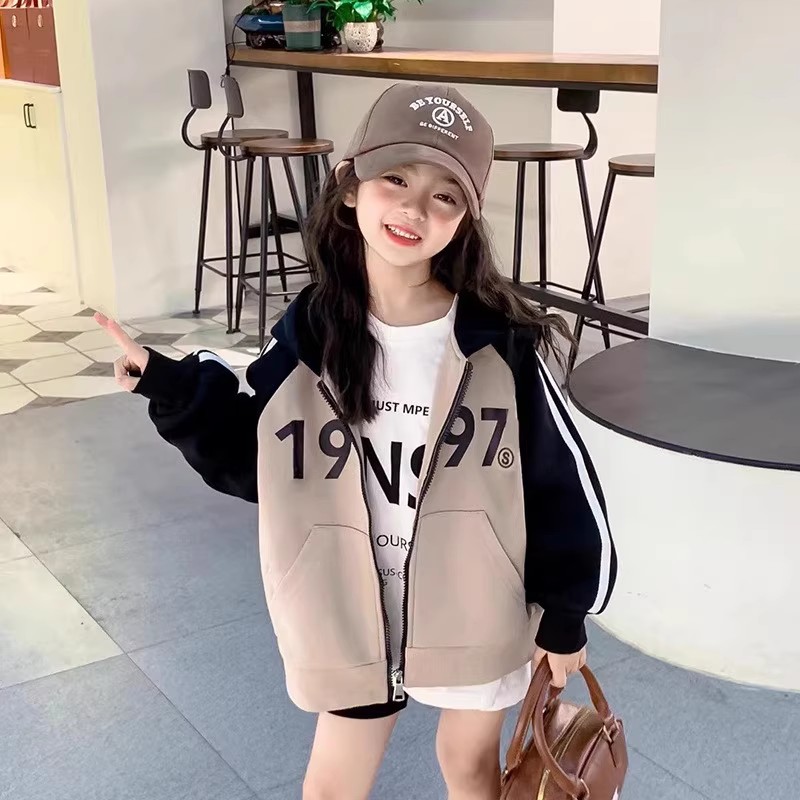女童外套女款秋儿童针织开衫春秋款连帽上衣运动卫衣秋装外套休闲