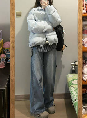 韩系复古温柔风蓝色棉服