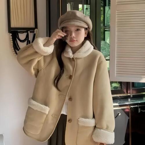 复古仿羊羔毛外套女秋冬