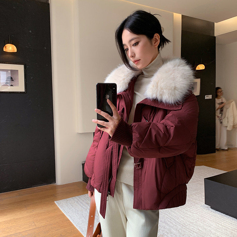 实拍高贵显瘦冬季新款羽绒棉服短款可拆卸毛领女款加厚棉服外套