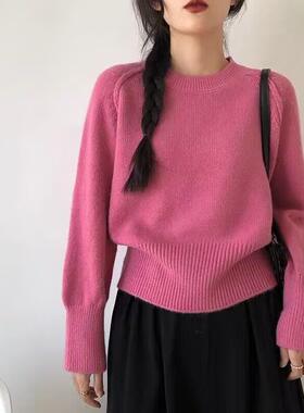 慵懒风宽松圆领毛衣女高