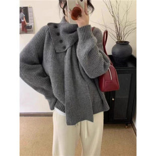 韩版可拆卸围脖毛衣女冬季设计师新款针织衫独特超好看上衣…