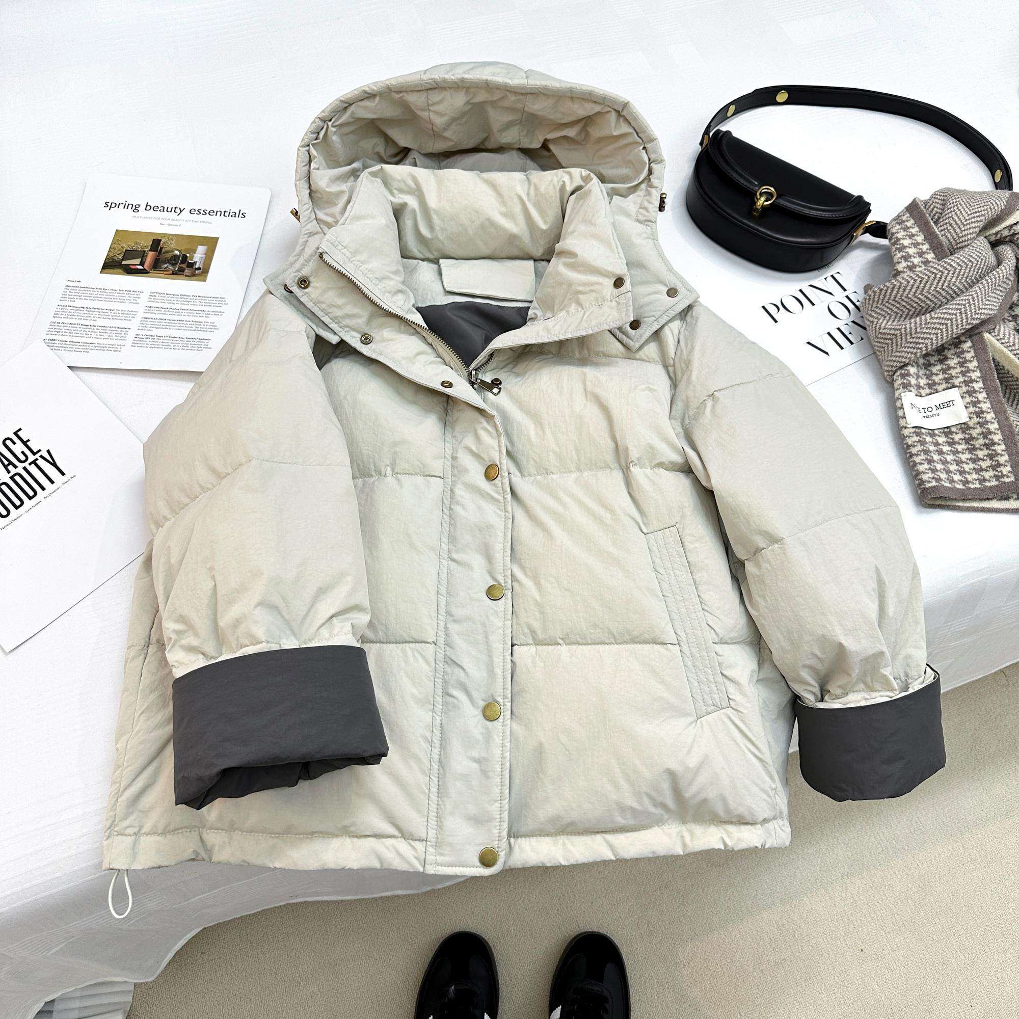 高级感米杏色冬季羽绒棉服女款2025年新款宽松休闲连帽外套潮