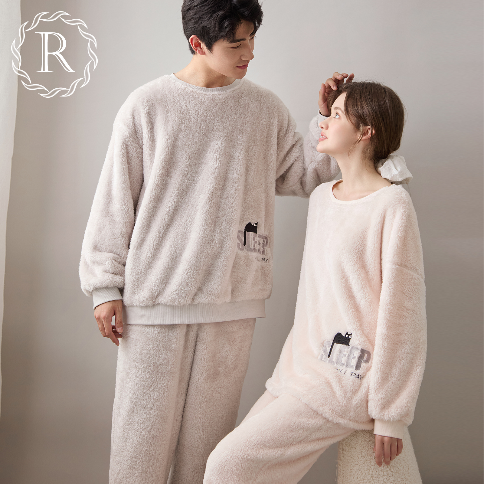 RoseTree宽松可爱小猫情侣睡衣