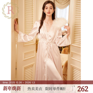 冰丝睡衣带胸垫 性感睡裙睡袍套装 RoseTree新娘晨袍女春秋长袖 法式