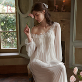 RoseTree宫廷风睡裙女春秋季 性感蕾丝网纱独特绝美睡衣带胸垫 长袖