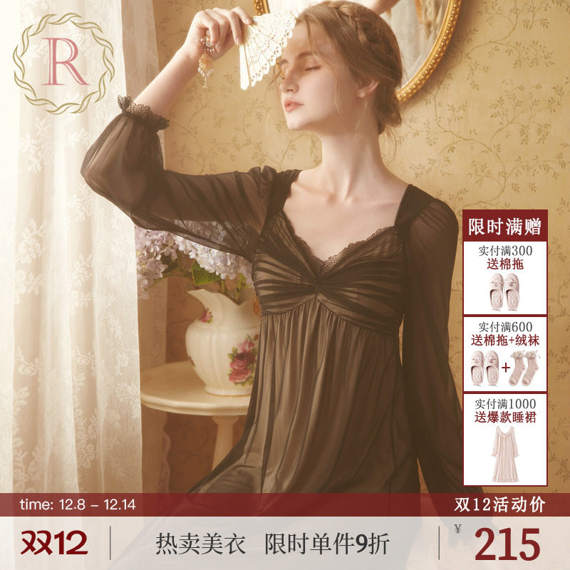 RoseTree网纱蕾丝带胸垫法式睡裙