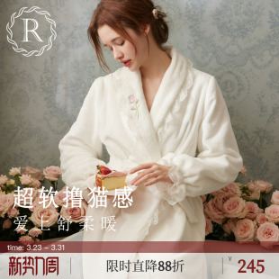 法兰绒少女公主加绒保暖睡衣 长款 RoseTree珊瑚绒睡袍女冬季 法式