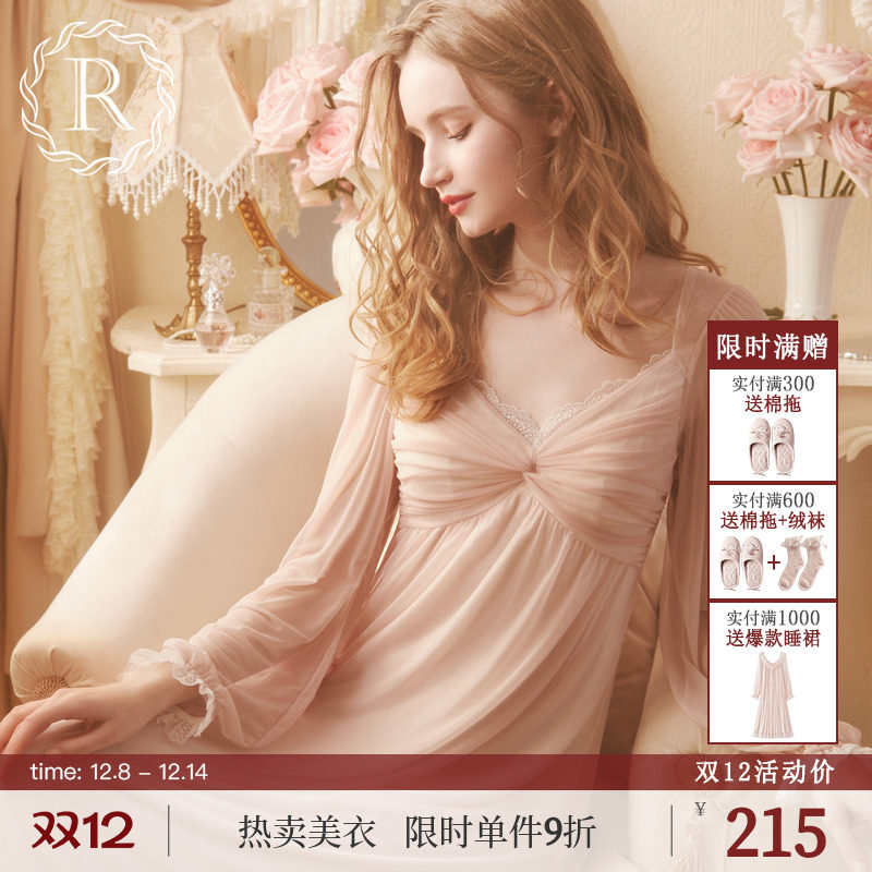 rosetree性感睡裙长袖蕾丝