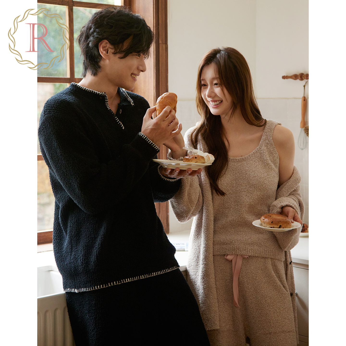 慵懒高级保暖半边绒情侣睡衣