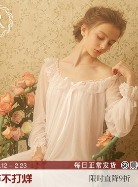 RoseTree宫廷睡裙春秋法式蕾丝公主风高级感性感绝美睡衣女款长袖