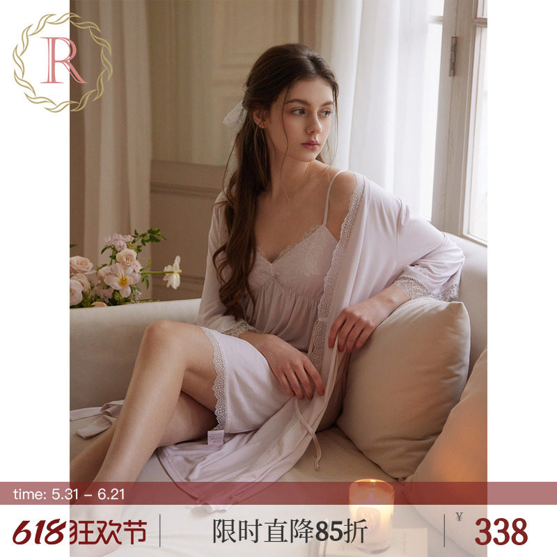 RoseTree法式睡衣女款春夏蕾丝纯欲高级性感睡裙睡袍两件套带胸垫