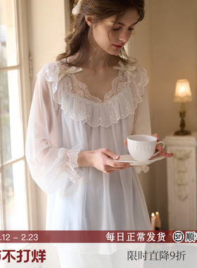 RoseTree宫廷风睡衣女春秋季薄款长袖蕾丝法式独特绝美家居服套装