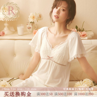 RoseTree宫廷睡裙女款 夏季 短袖 蕾丝公主风性感睡衣带胸垫2025新款