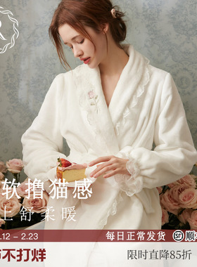 RoseTree珊瑚绒睡袍女冬季法式长款法兰绒少女公主加绒保暖睡衣
