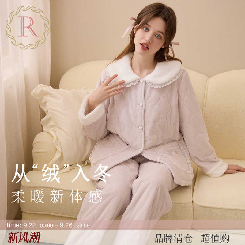 RoseTree娃娃领双层法兰绒睡衣