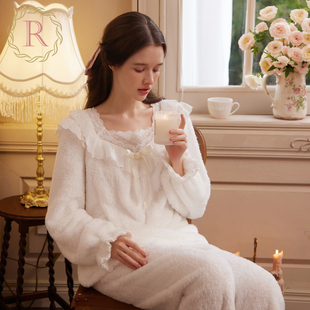 2025新款 RoseTree法兰绒睡衣女秋冬季 加绒加厚宫廷公主家居服套装