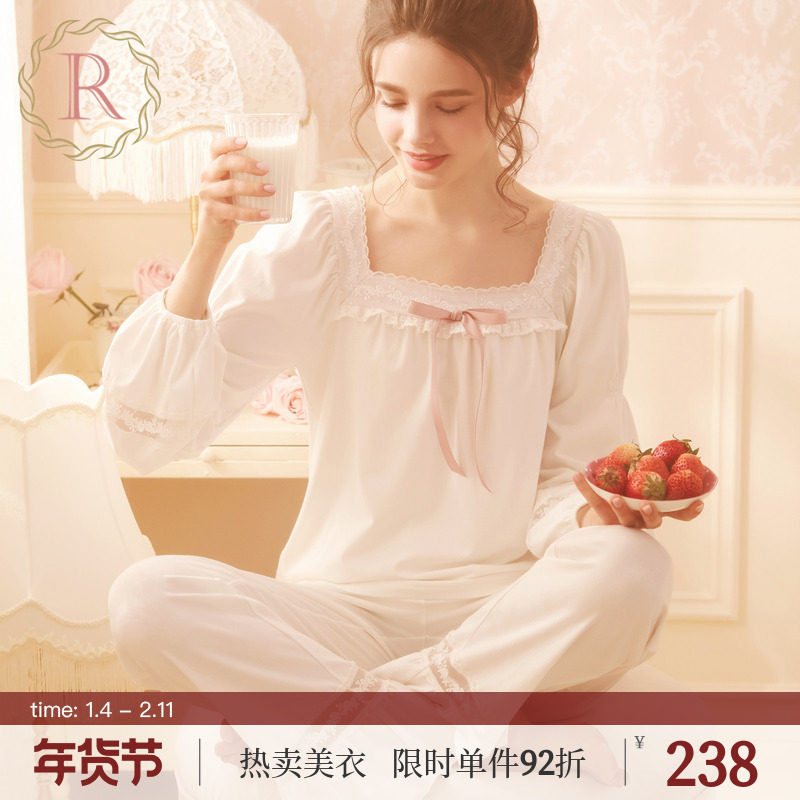 RoseTree纯棉睡衣女款春秋季长袖宫廷风甜美高级感全棉家居服套装,女士内衣/男士内衣/家居服,睡衣/家居服套装,淘宝优惠券,粉丝福利购,淘宝优惠卷
