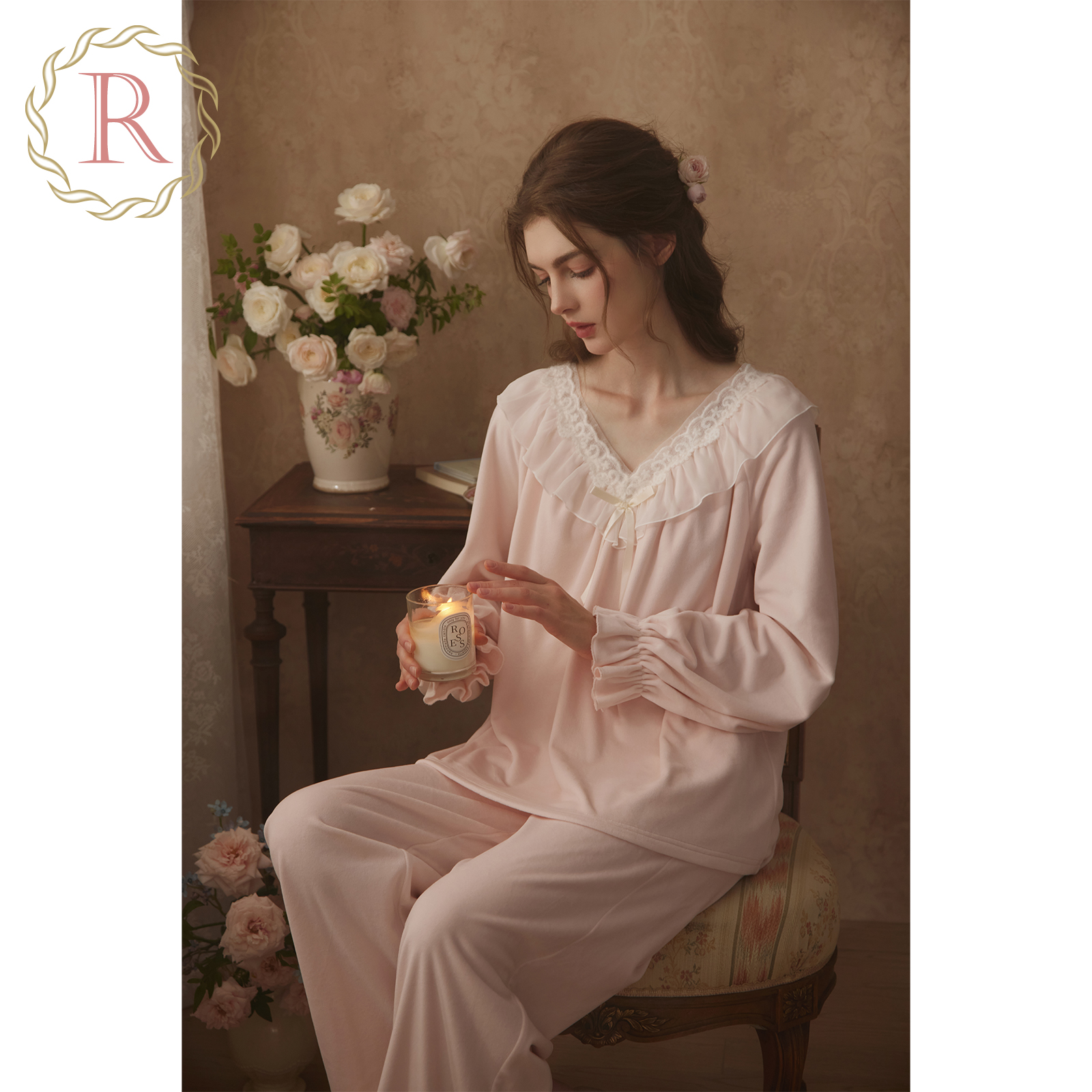 古典宫廷风甜美少女银狐绒家居服