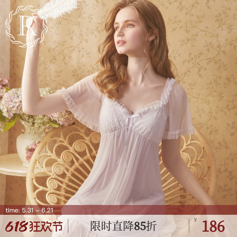 RoseTree公主睡裙女款夏季短袖蕾丝网红纯欲风性感带胸垫睡衣夏天