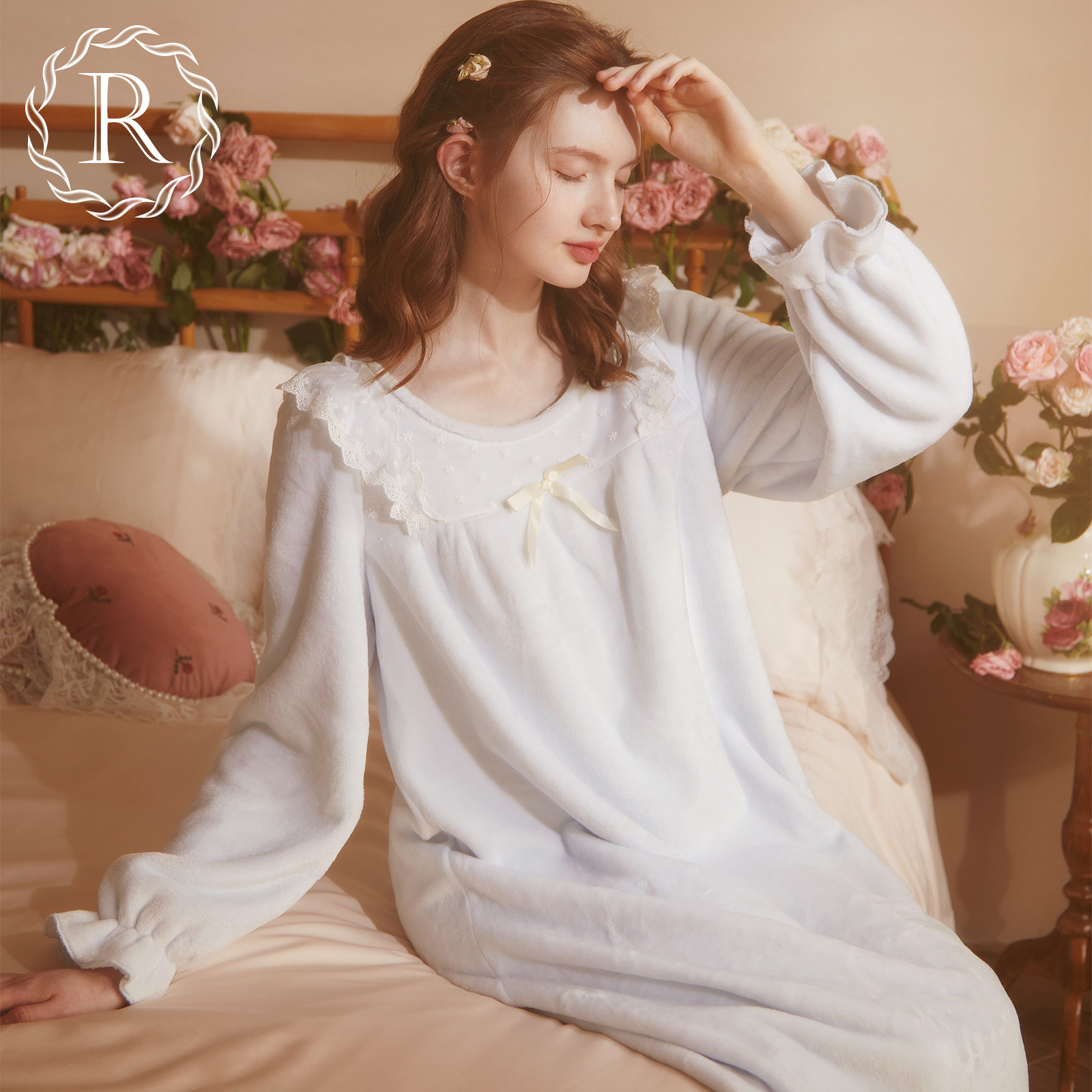 RoseTree睡裙女冬款珊瑚绒日系甜美少女加绒加厚法兰绒睡衣长款