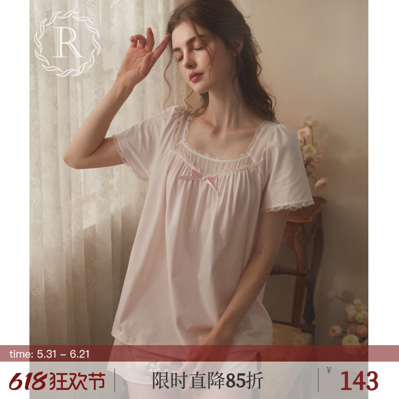 RoseTree纯棉睡衣女款夏季短袖宫廷公主风甜美少女日系家居服套装