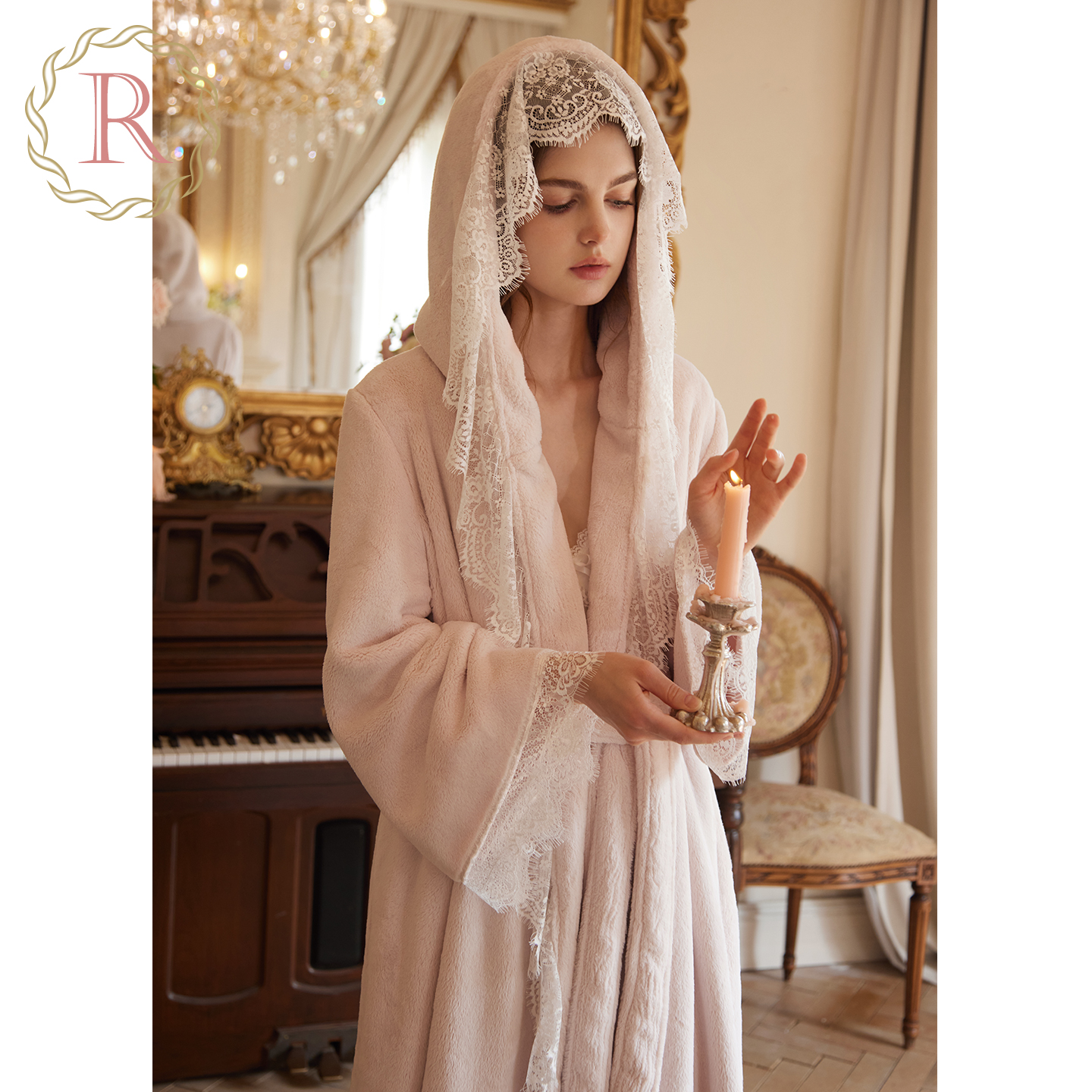 RoseTree珊瑚绒睡袍冬季加厚女士长款浴袍浴衣法兰绒法式睡衣长袍