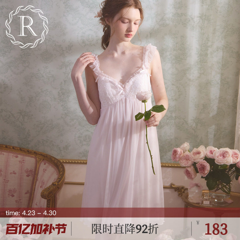 RoseTree吊带睡裙女士夏季法式蕾丝性感宫廷风睡衣2026新款带胸垫
