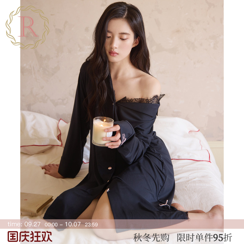 RoseTree男友风睫毛蕾丝法式睡裙