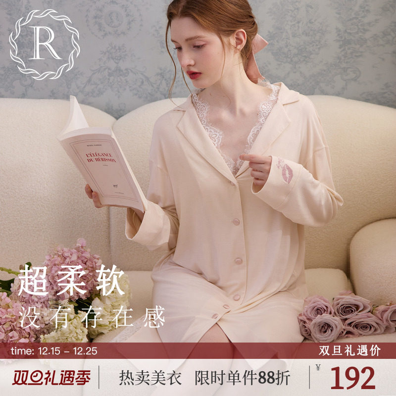 RoseTree男友风睫毛蕾丝法式睡裙