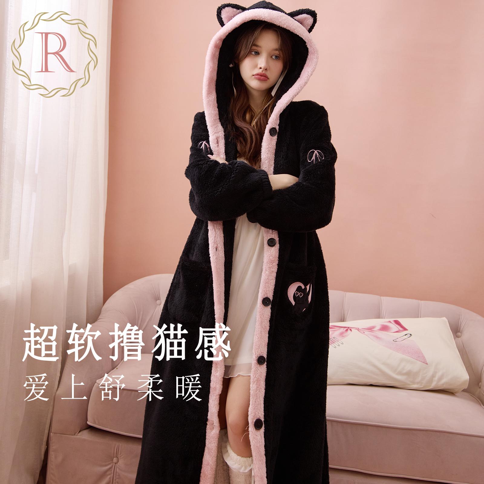 立体猫耳连帽珊瑚绒睡袍RoseTree