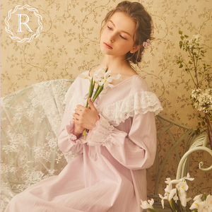 RoseTree宫廷睡衣秋女长袖复古蕾丝公主睡裙女纯棉宽松秋冬家居服