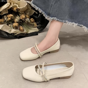 法式玛丽珍鞋女2026新款时尚珍珠软底软面平底鞋轻便防滑浅口单鞋