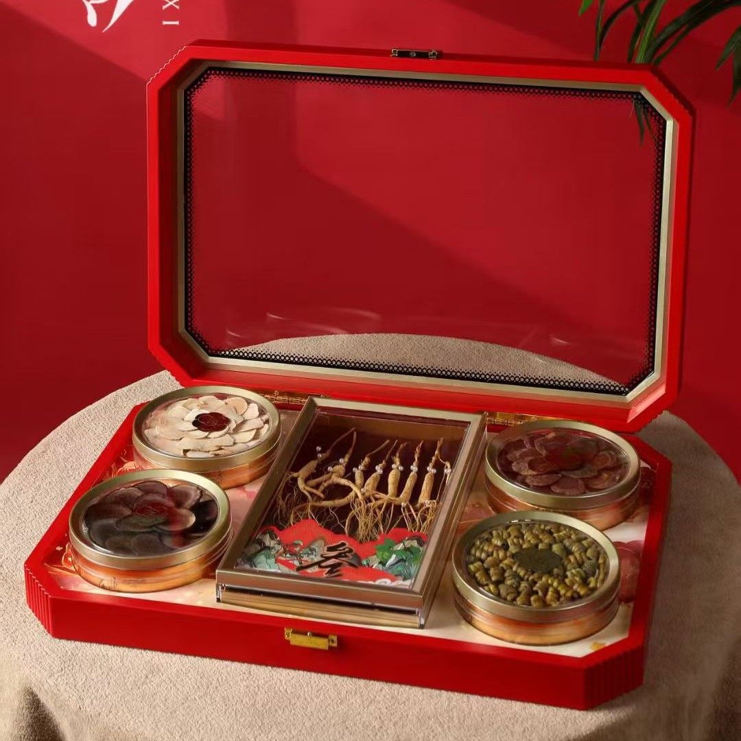 新款见喜五拼林下参红参片鹿茸片黄芪灵芝参茸滋补品通用礼盒