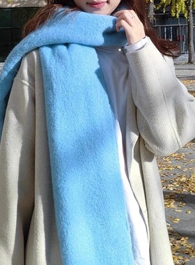 围巾女款2025新款冬披肩女生羊毛蓝色时尚洋气高档围巾韩系氛围感