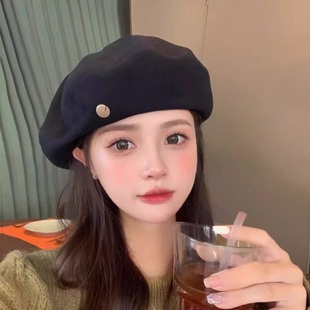 洋气 八角贝雷帽女显脸小冬黑色小头围时尚 帽子贝雷帽女款 2025新款