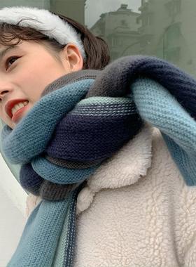围巾女款2025新款冬女生时尚洋气高档独特漂亮蓝色围巾韩系氛围感
