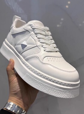 2025春夏新款真皮网孔透气时尚简约小白鞋厚底轻便休闲板鞋男鞋