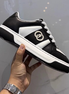 斯丹品牌男鞋2025秋季新品潮牌黑白拼色时尚厚底轻便运动休闲鞋男