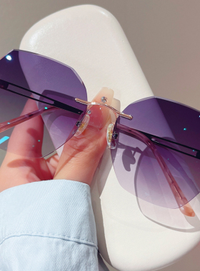 无框近视太阳眼镜女墨镜钛架开车驾驶配度数散光镶钻渐变防紫外线