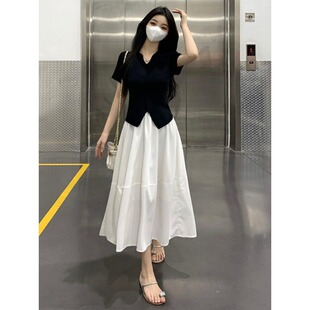 白色半身裙中长款春夏新款2026大码胖m显瘦a字裙子女遮肚口袋伞裙