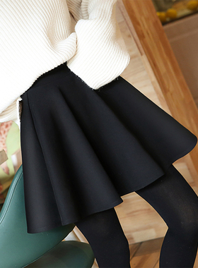 大码半身裙女秋冬胖mm松紧高腰百褶蓬蓬伞裙t黑色大摆a字显瘦短裙