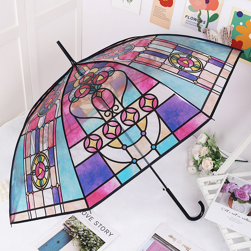 长柄透明复古玻璃窗花雨伞女生高颜值小清新学生ins风小众简约