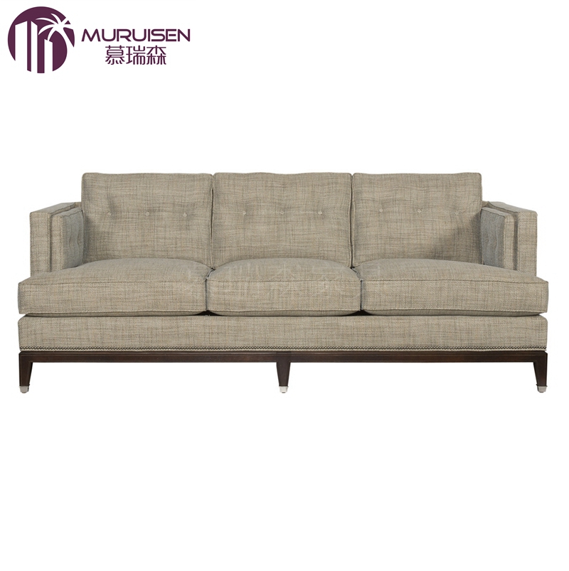 棉麻欧式风实木全真皮布艺沙发