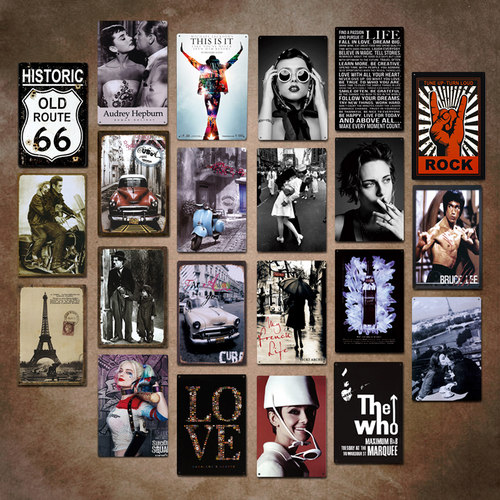 工业风怀旧定制酒吧理发店铁皮画