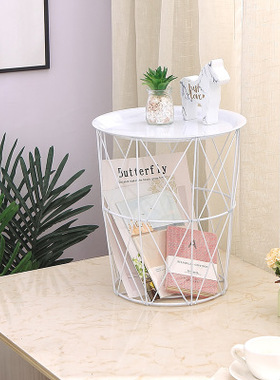 北欧铁艺圆形小茶几床头柜飘窗阳台客厅沙发卧室储物桌子边几角i.