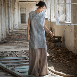 女恤 25夏改良新款 苎麻薄款 扎染马甲上衣新中式 盘扣袖