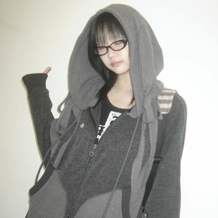 现/coys*io韩版华夫格面料拼接连帽卫衣拉链衫外套姜海粼同款