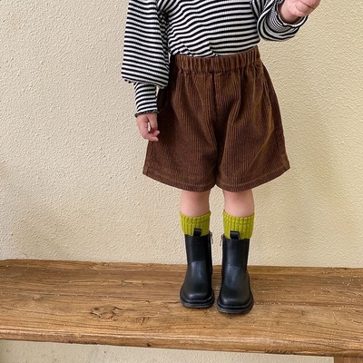 2023儿童休闲灯芯绒短裤春秋新款男女童五分裤韩版潮宽松条绒童裤